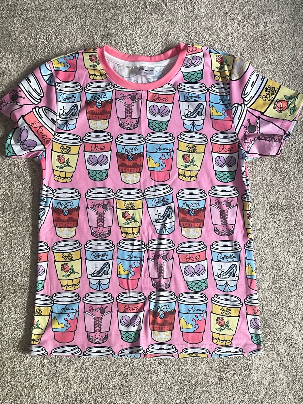 COWCOW Disney Princess Coffee Cup Pink Graphic Tee